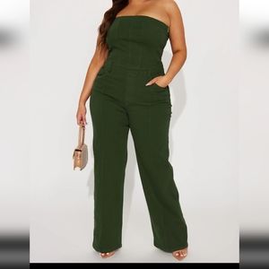 Mine For The Weekend Green Denim Strapless side zip XL Jumpsuit